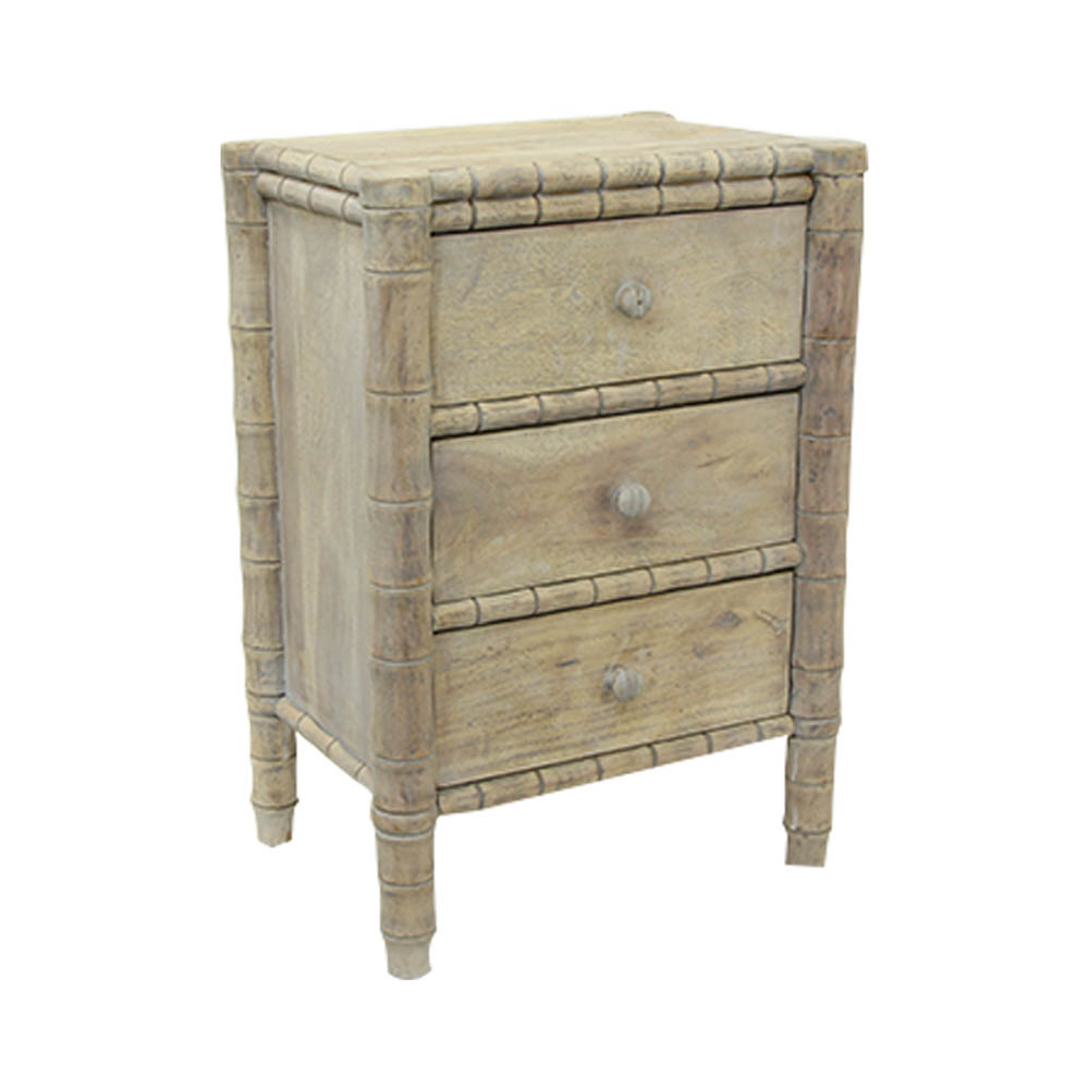 Three drawer bamboo boho side table