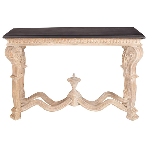 Acacia and black marble top console table