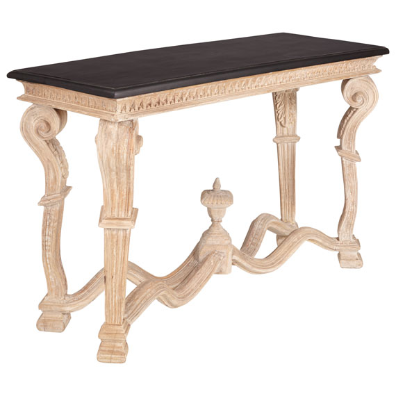 Acacia and black marble top console table