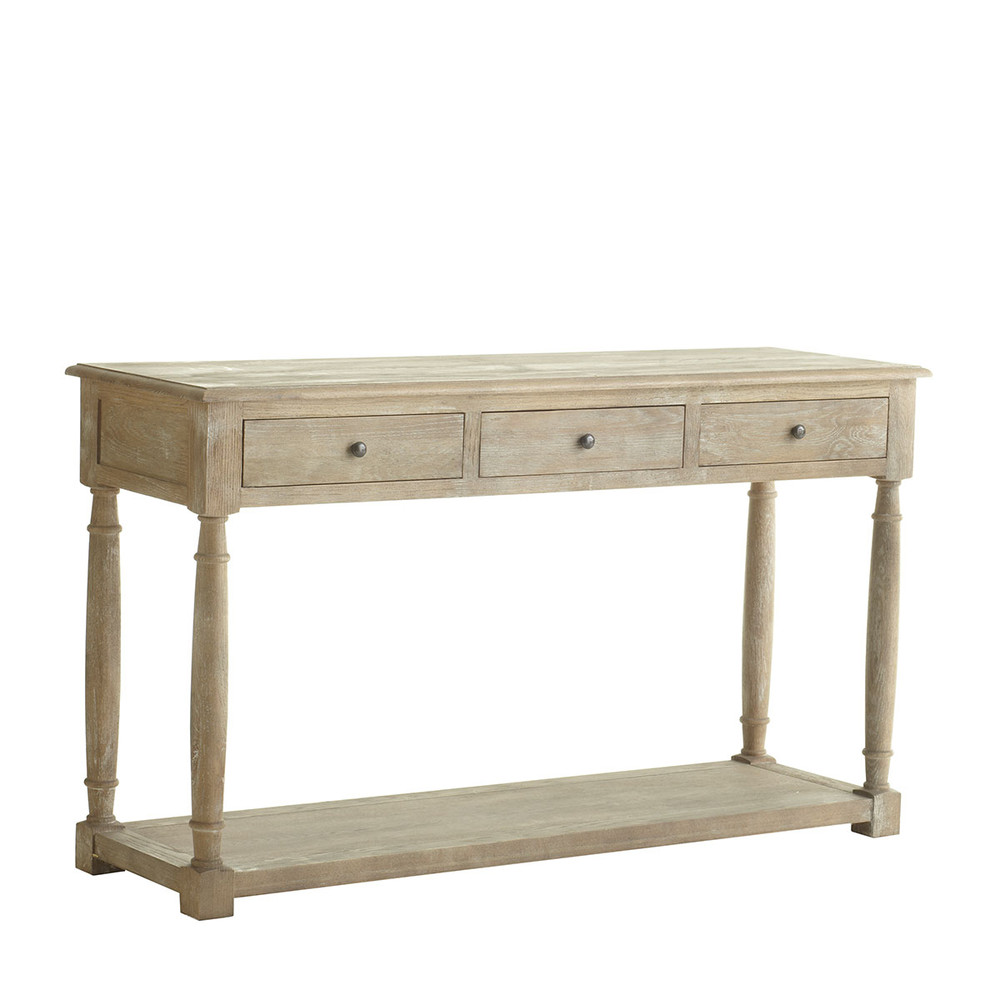 DH three drawer distressed console table