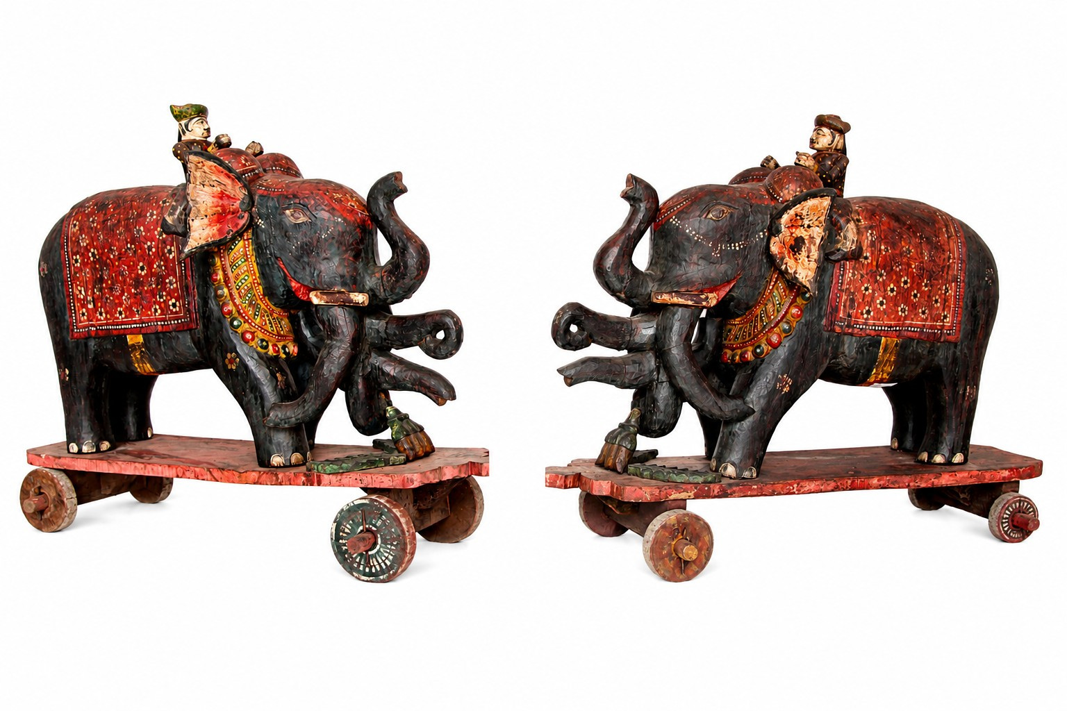 Vintage hand carved wooden elephants