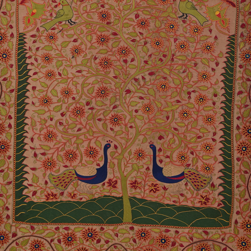 Floral embroidery with peacock