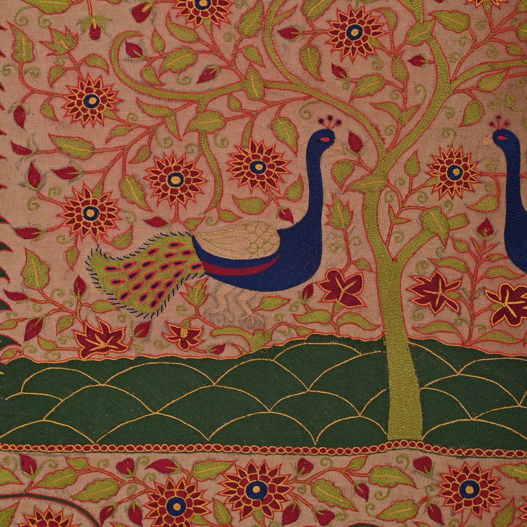 Floral embroidery with peacock