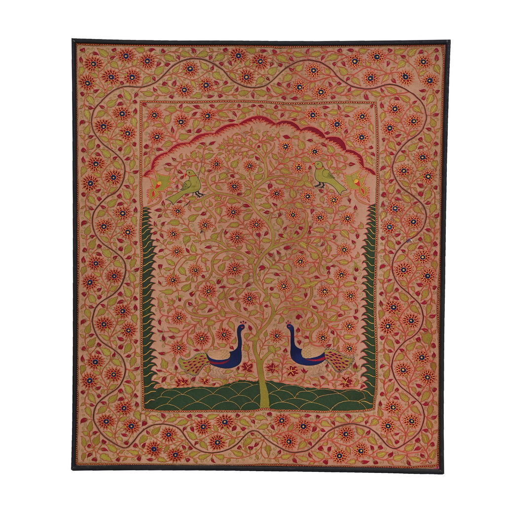 Floral embroidery with peacock