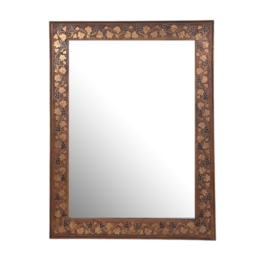 Metal inlay walnut mirror