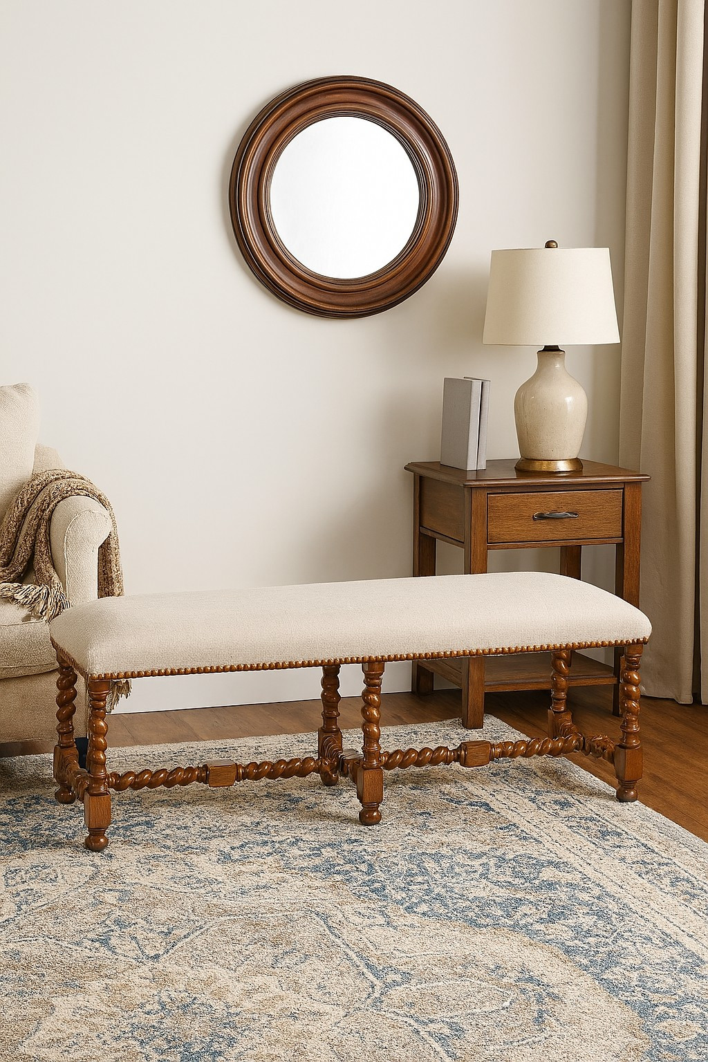 Barcelona long bench - walnut jacquard