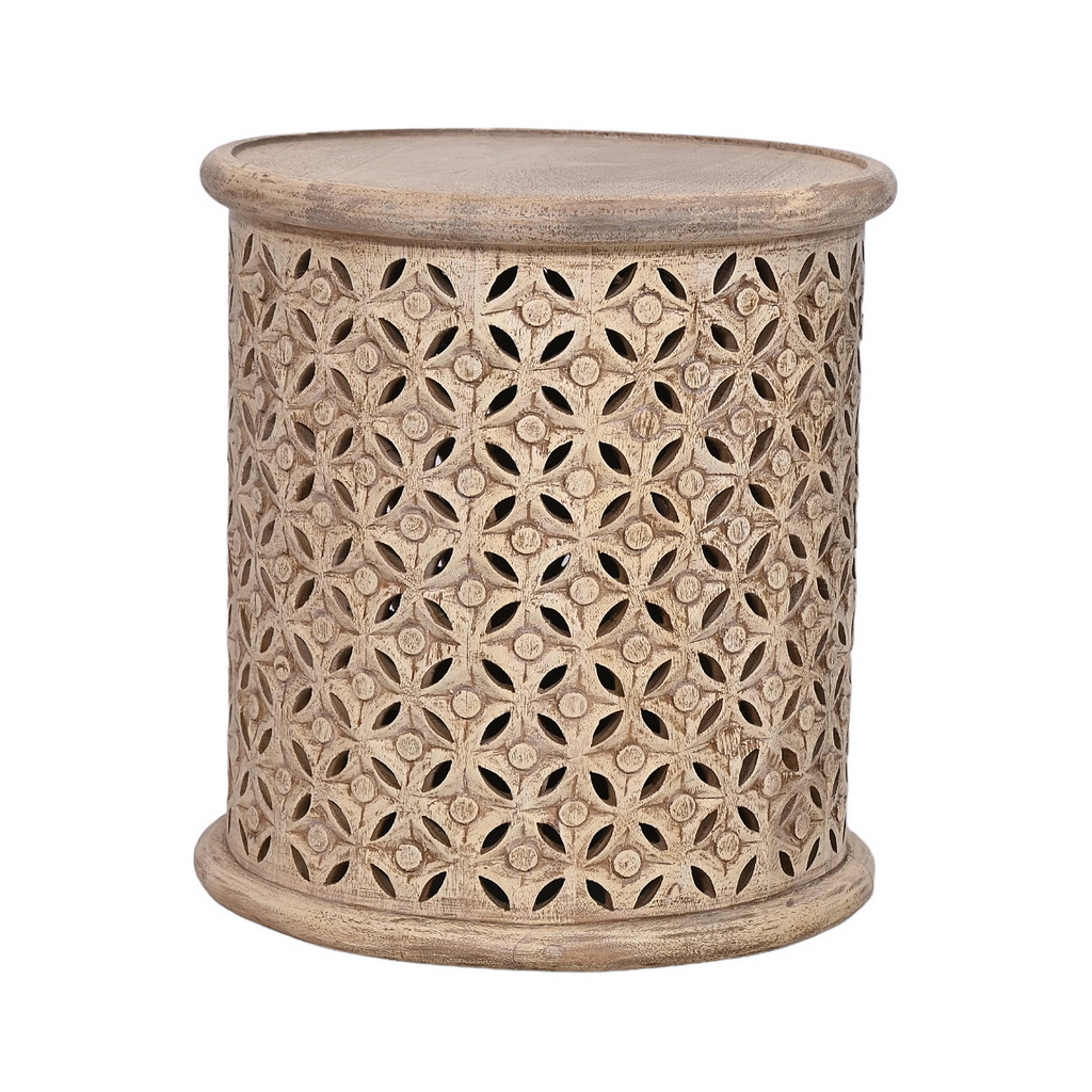 Tribal carved wooden side tables