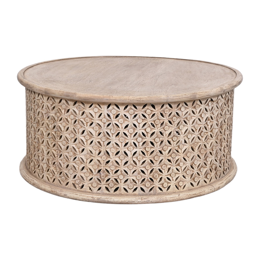 Tribal carved wooden coffee table