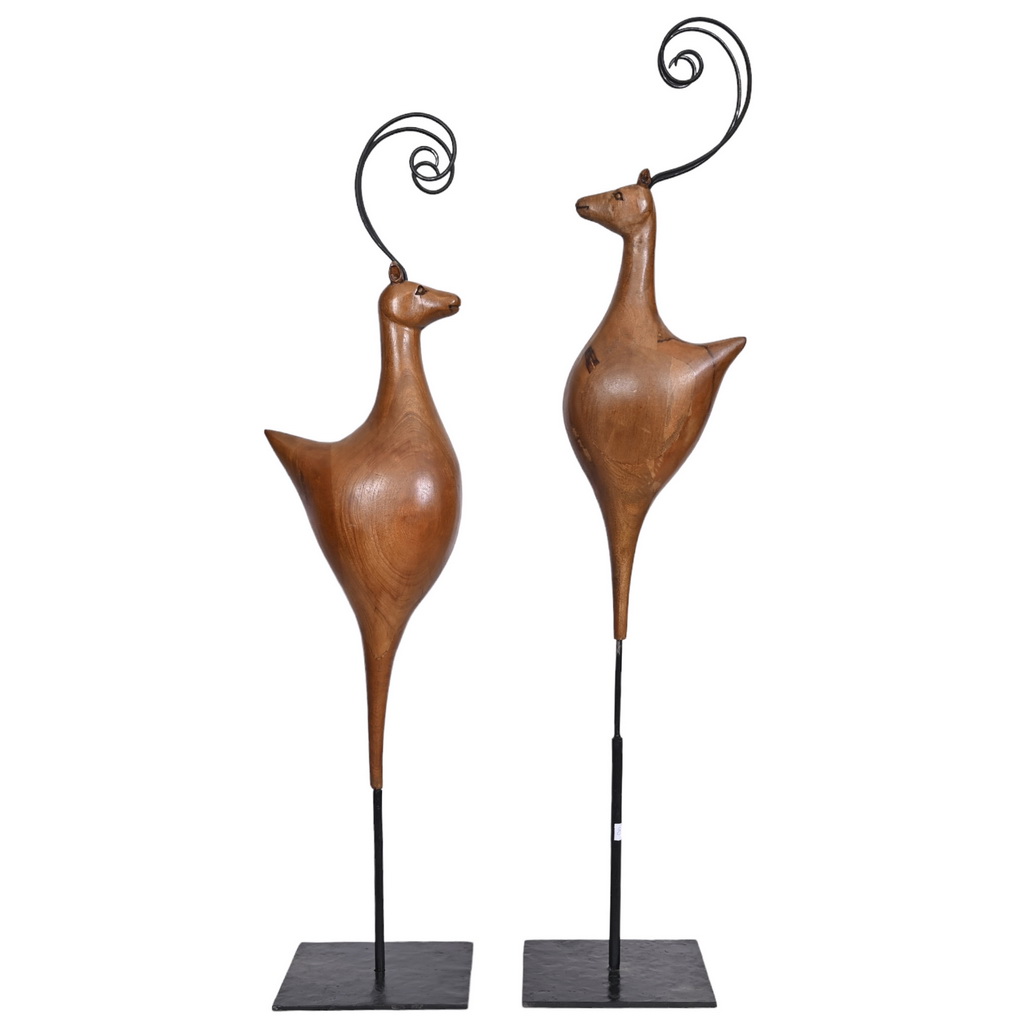 Abstract animals on iron stand - set of 2