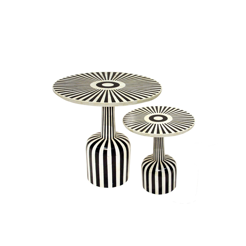Sculptural bone-inlay side table- set of 2