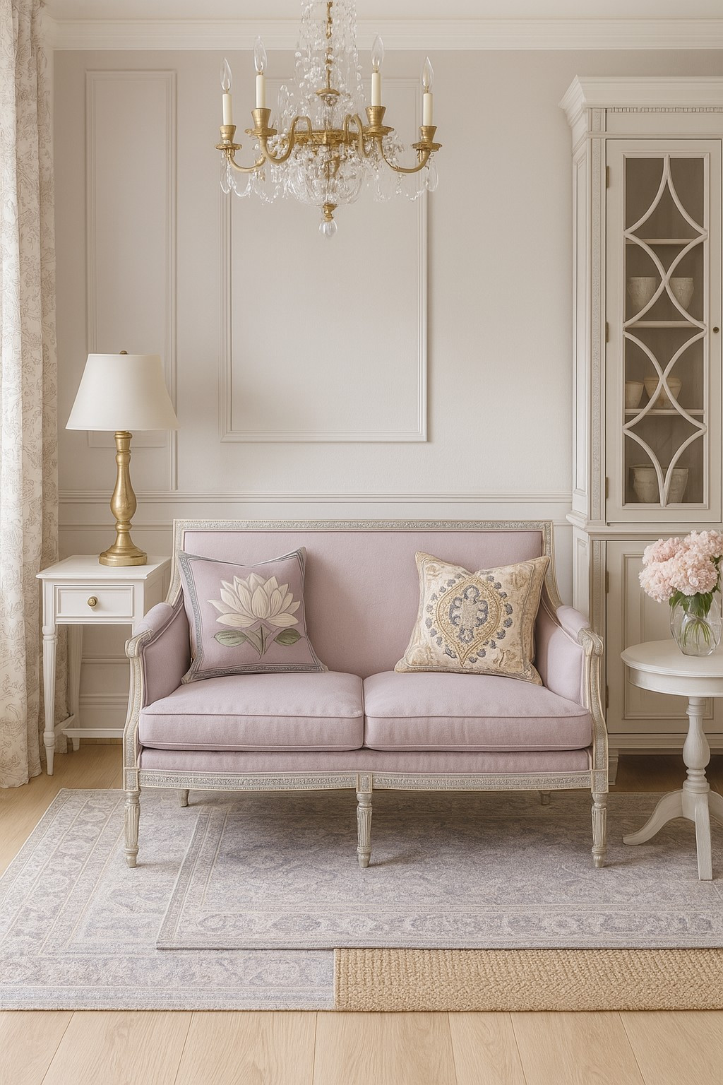 Lilac linen French Louis Settee