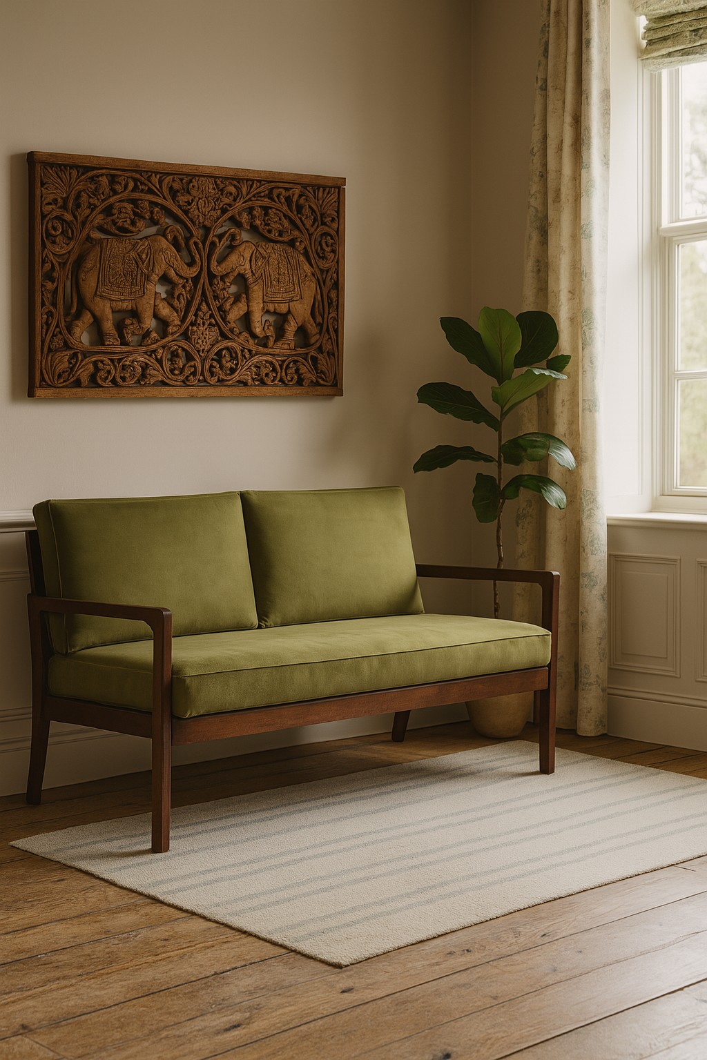 Mid-Century Modern Olive Sofa