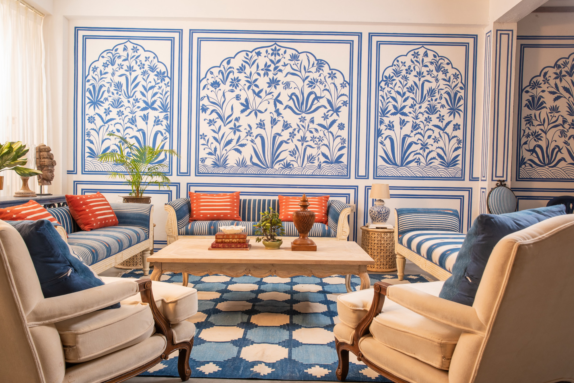 Blue and white bone daybed