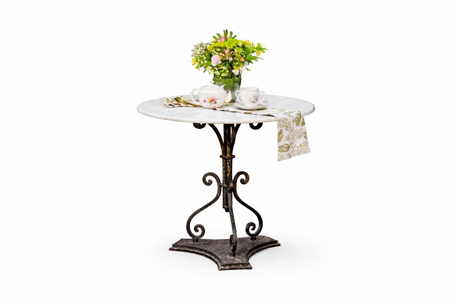 Marble Bistro Table with Wrought Iron Base