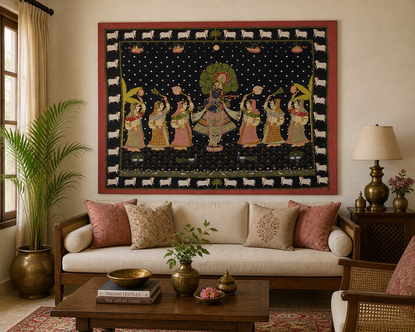 Hand-Embroidered Krishna Raas Textile Panel