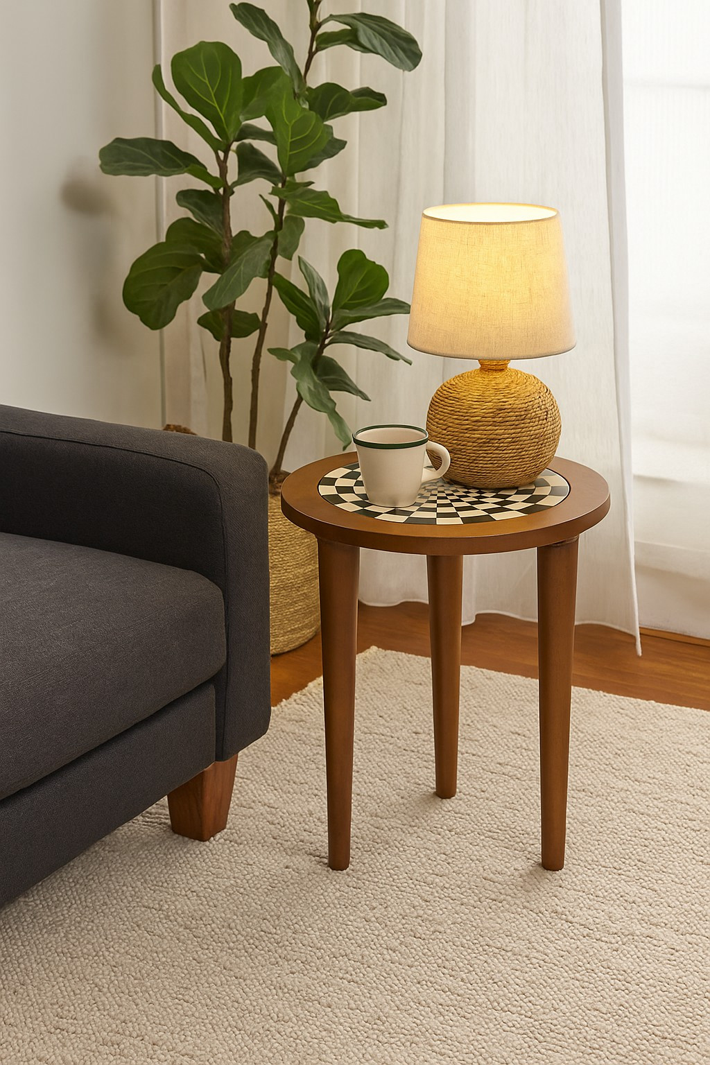 Small Side Table - wood  and  Stone
