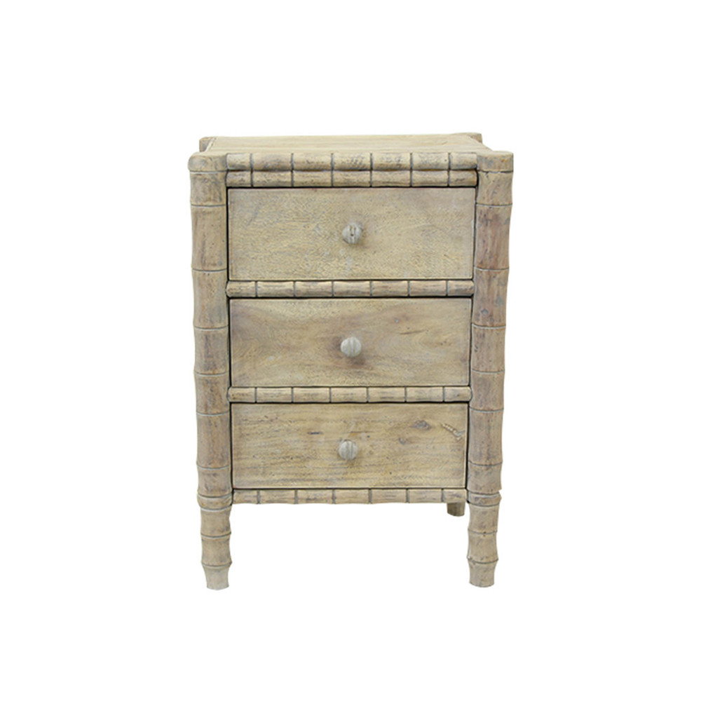 Three drawer bamboo boho side table