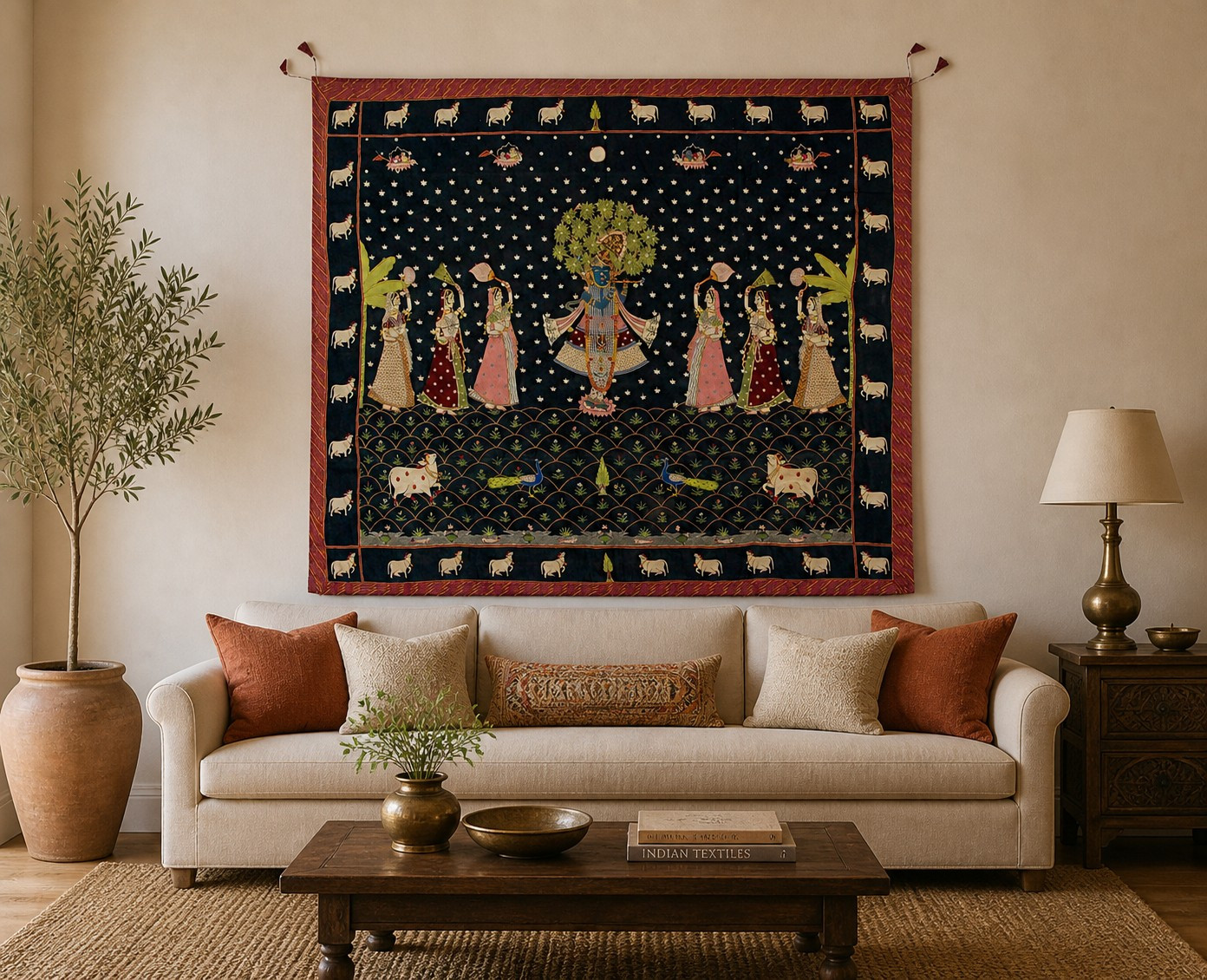 Hand-Embroidered Krishna Raas Textile Panel