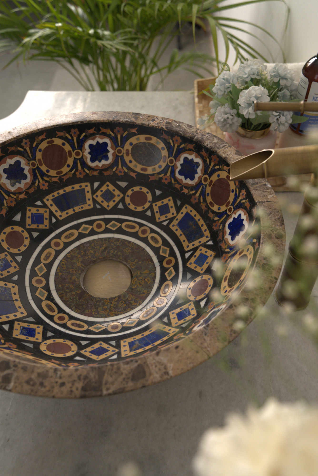 Semi precious stone inlay basin-