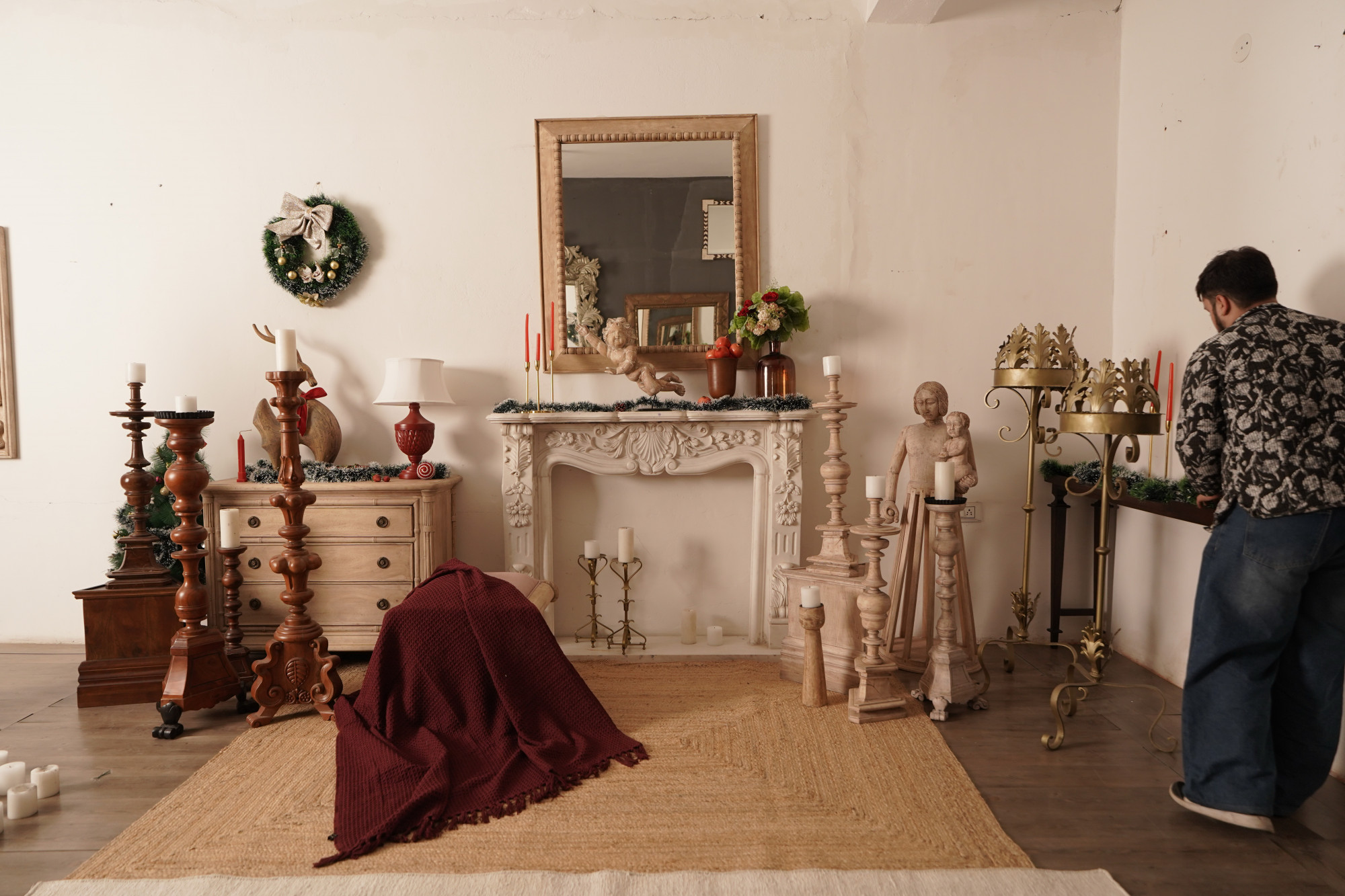 Carved wooden candle stand