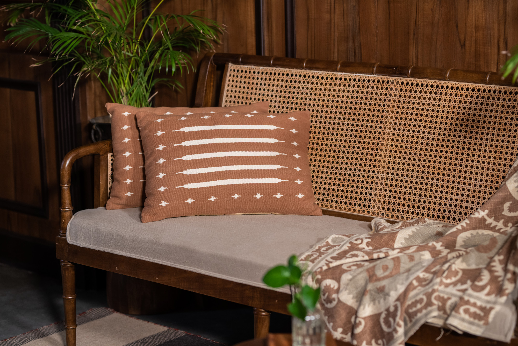 Rattan walnut sofa