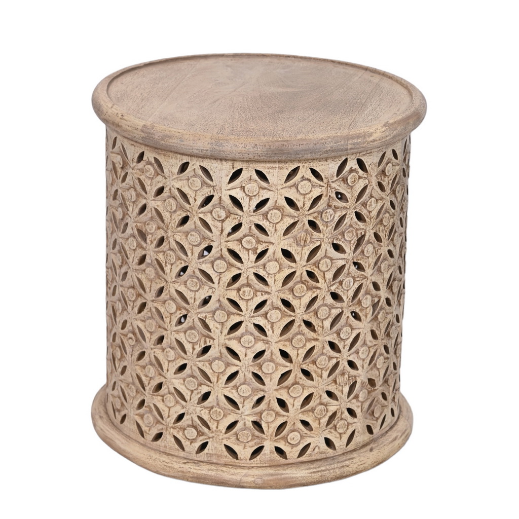 Tribal carved wooden side tables