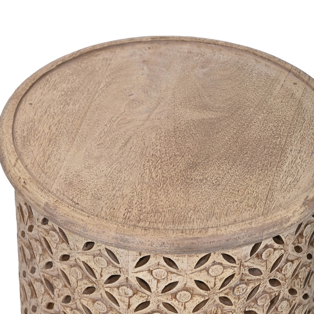 Tribal carved wooden side tables