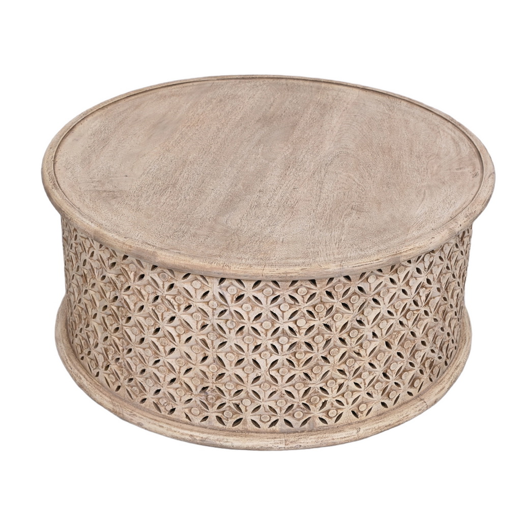 Tribal carved wooden coffee table