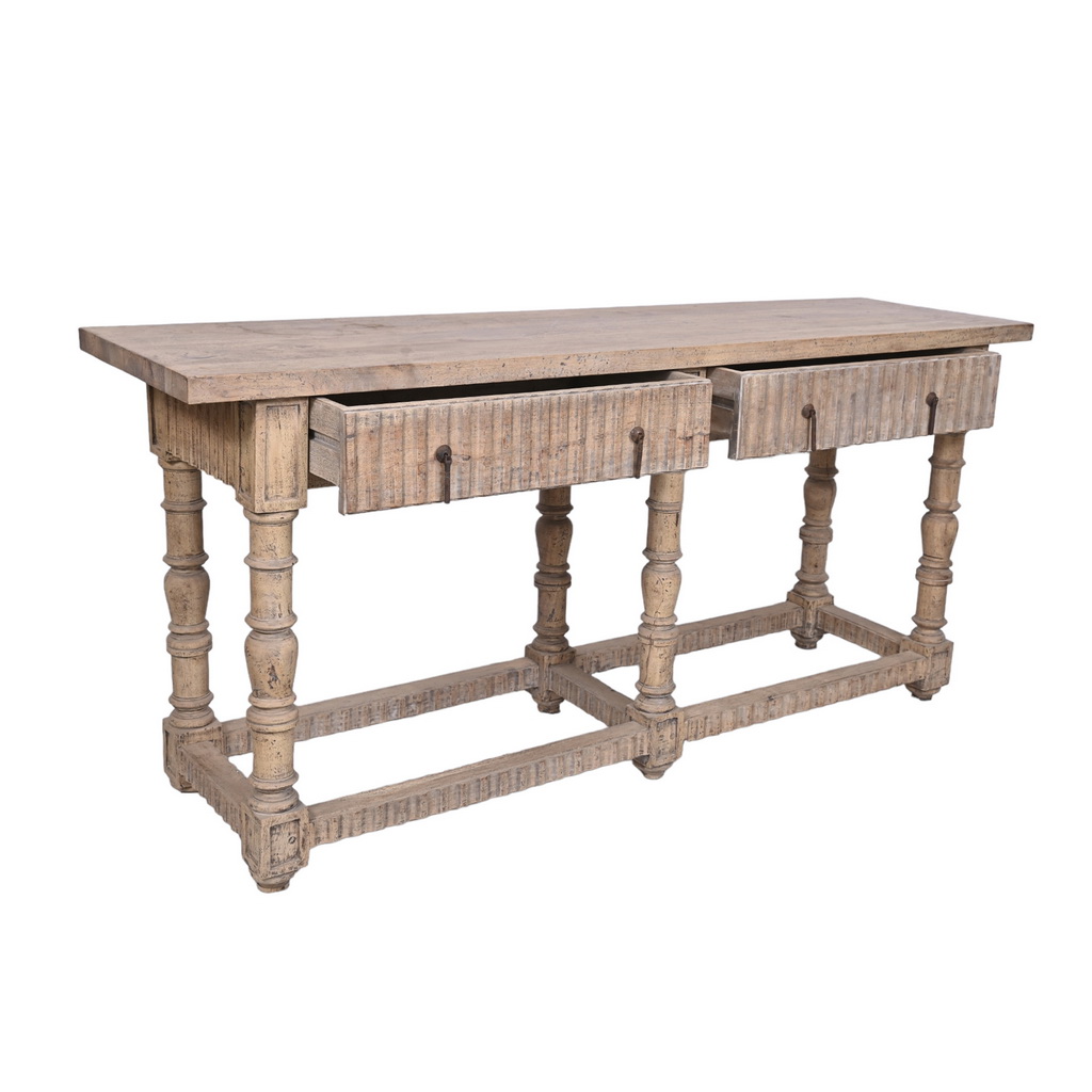 Natural Boho Carved Console Table