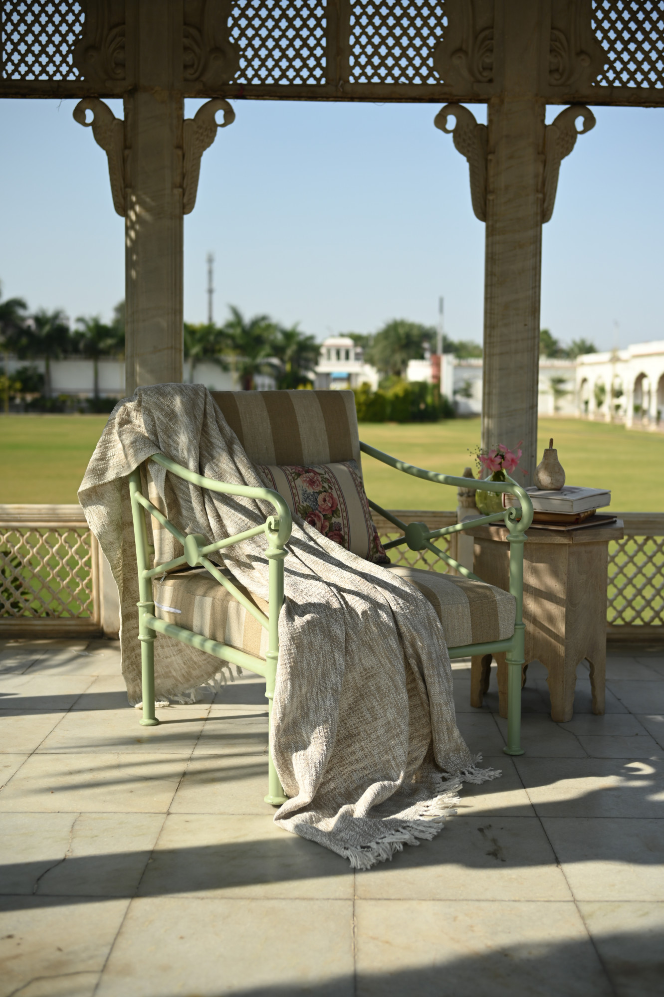 La Roseraie Upholstered Iron Lounge Chair