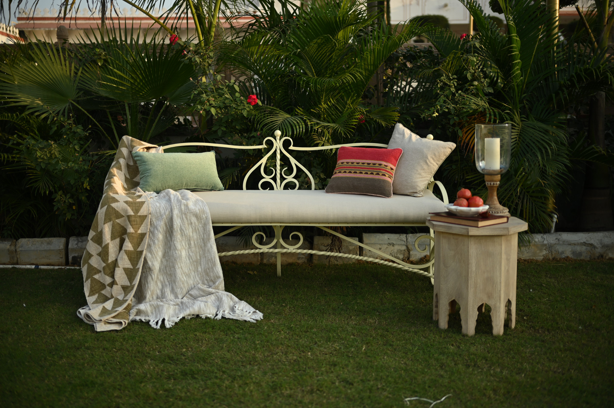 La RoseraieUpholstered Wrought Iron Bench