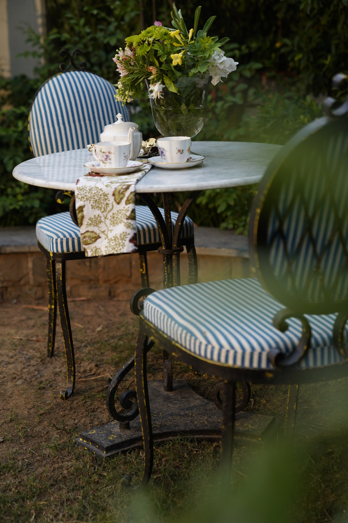 Marble Bistro Table with Wrought Iron Base