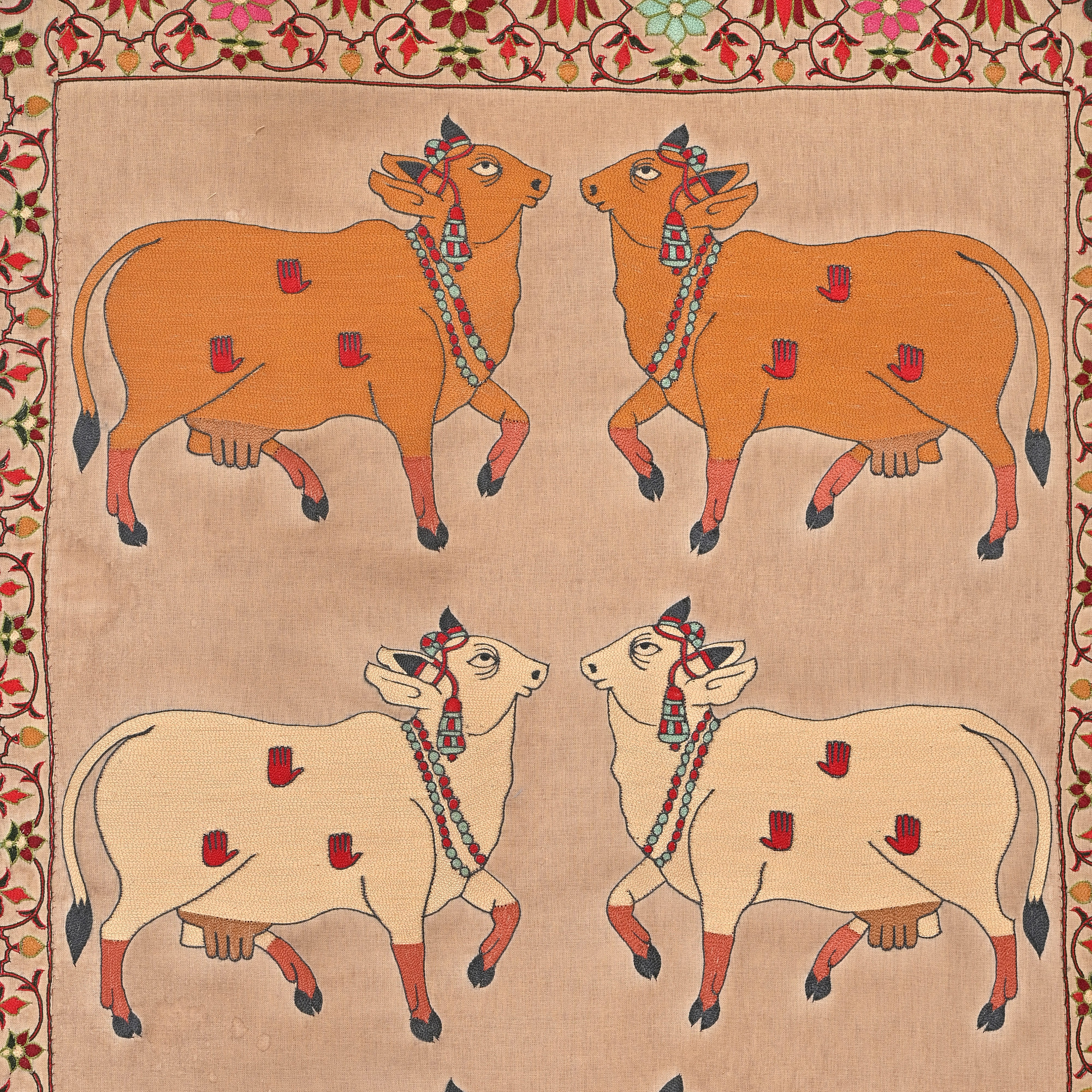 Embroidered cows pichwai