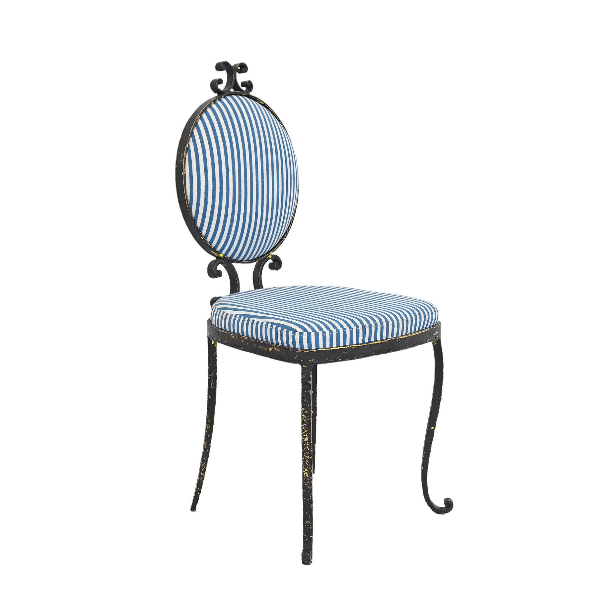 Blue and white iron chair