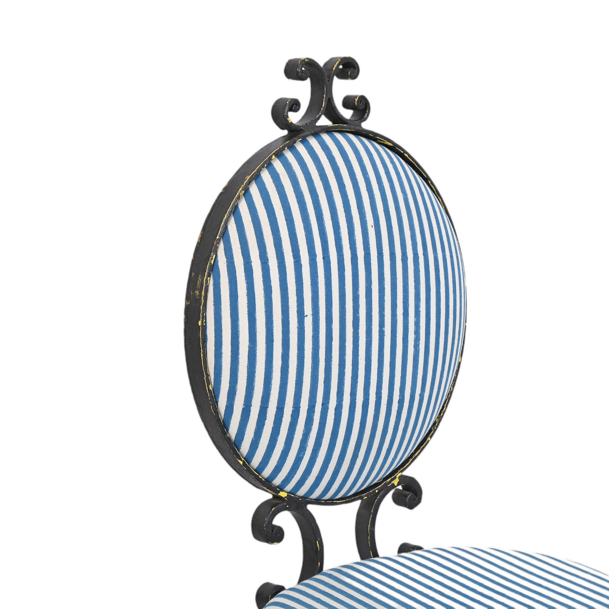 Blue and white iron chair