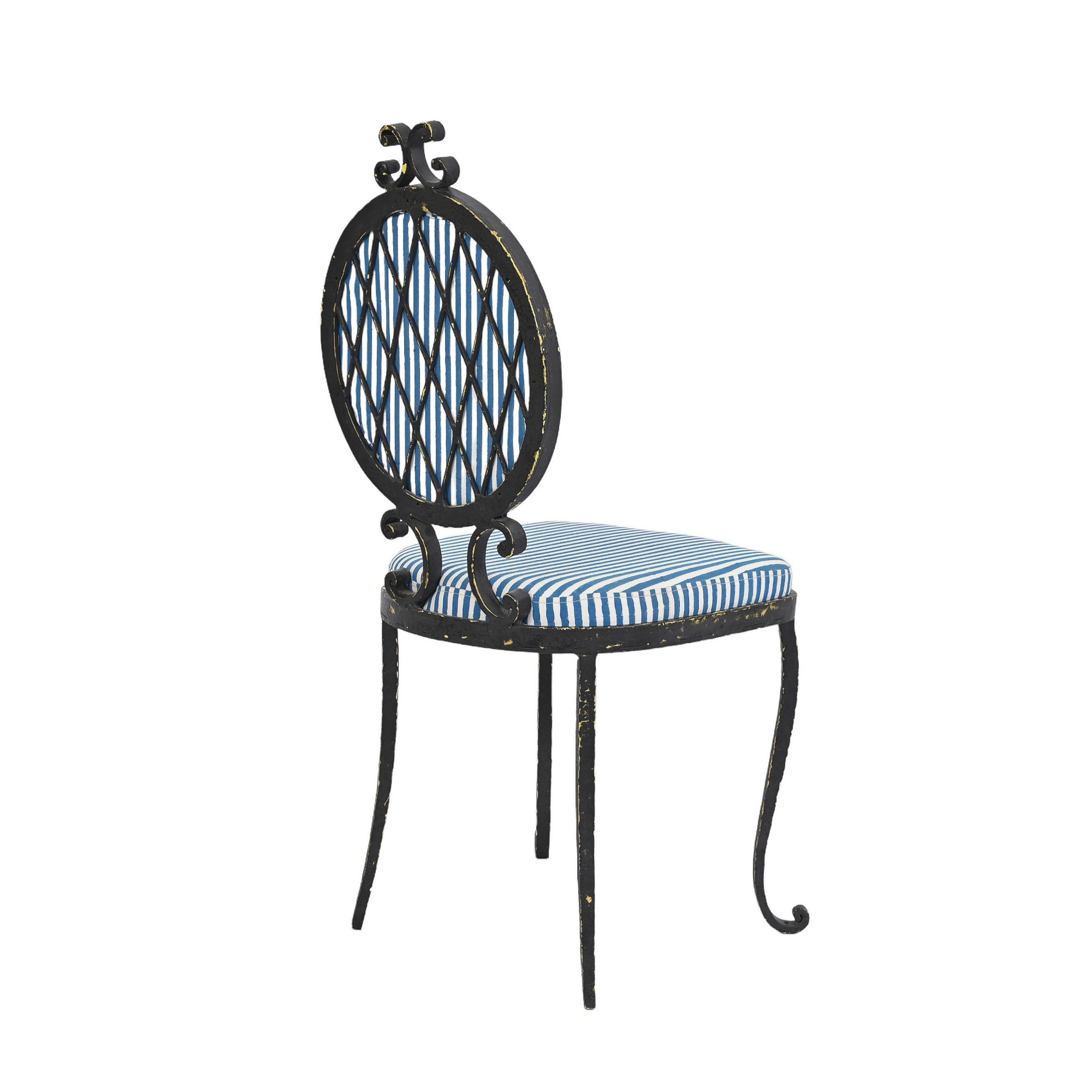 Blue and white iron chair