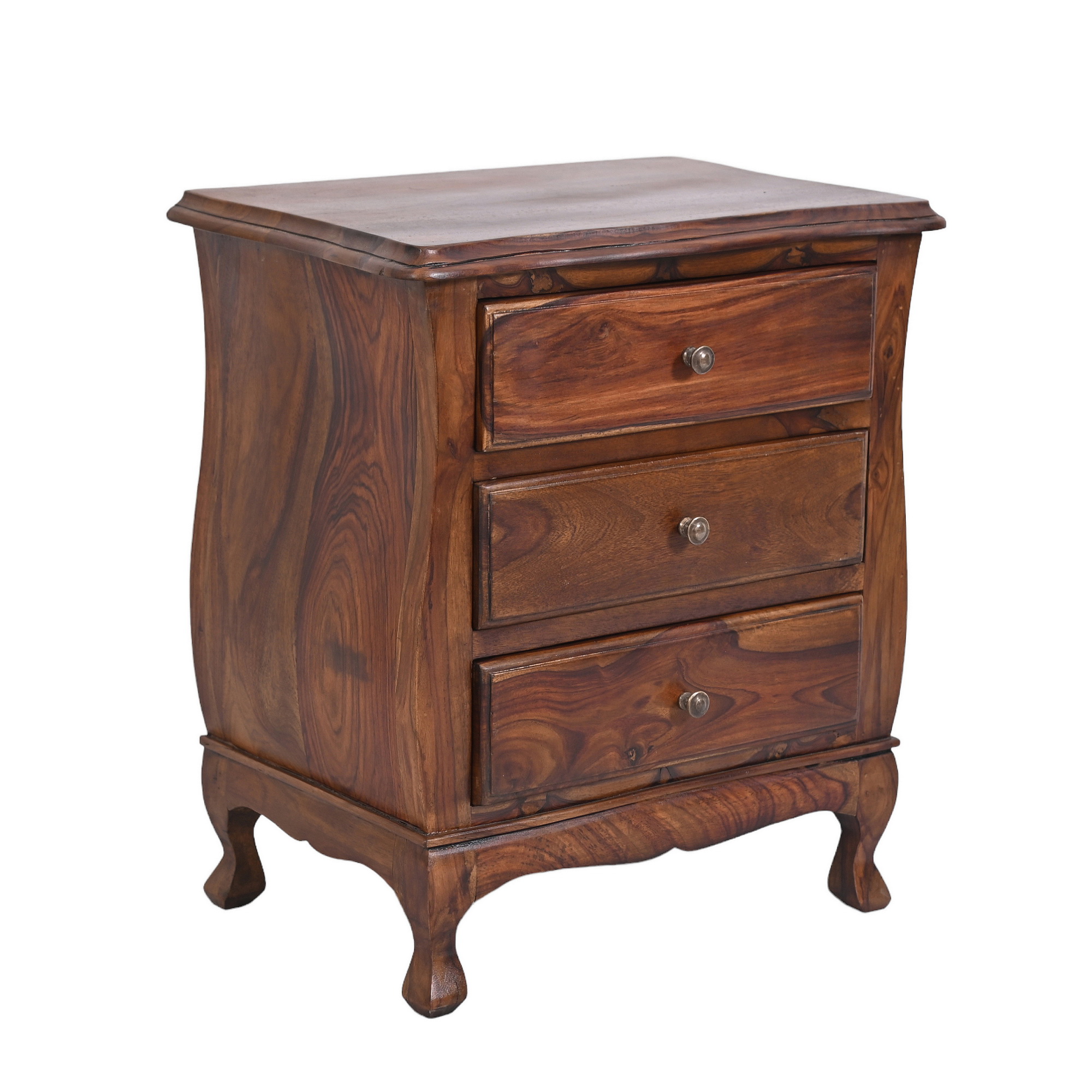 Compact French three drawer bedside table