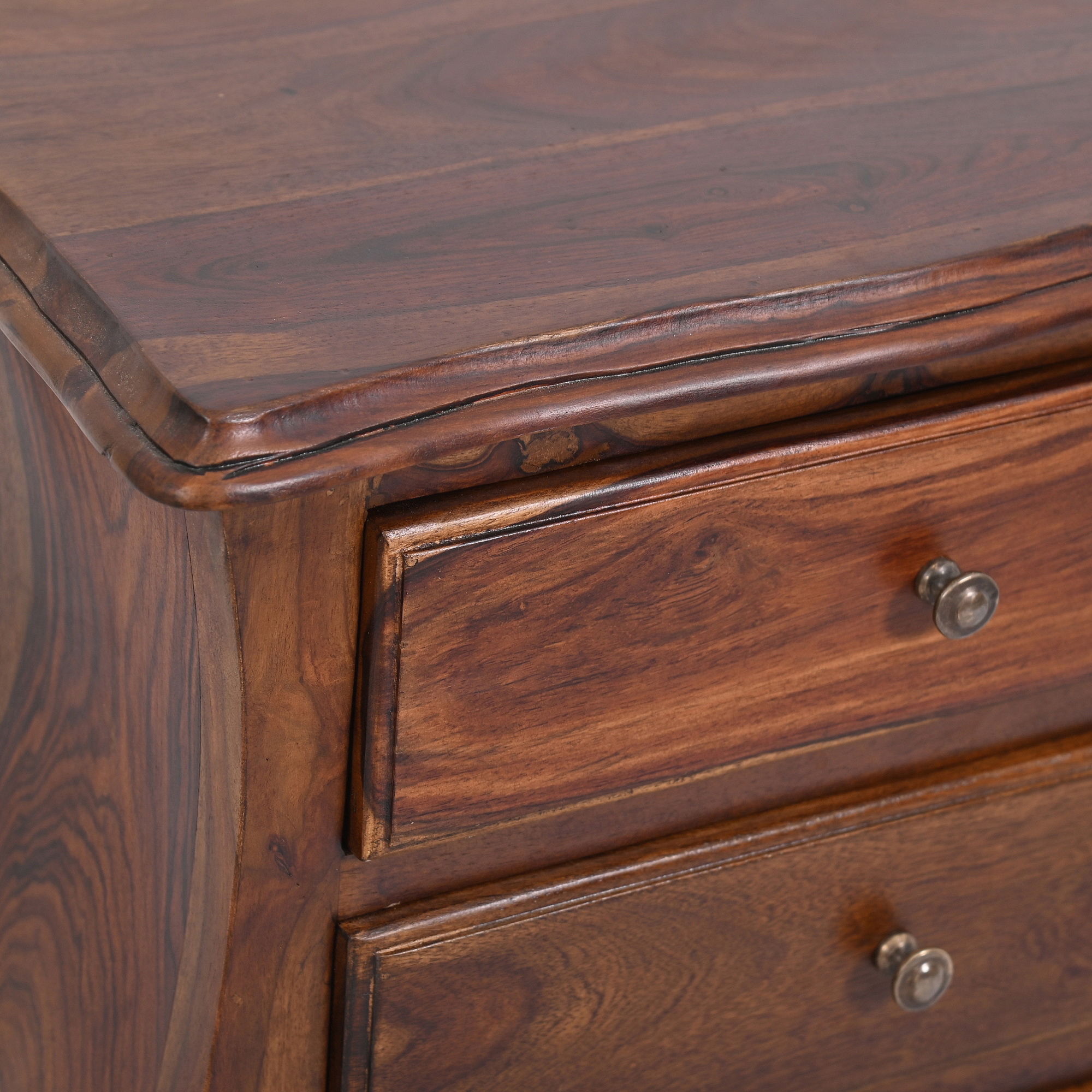Compact French three drawer bedside table