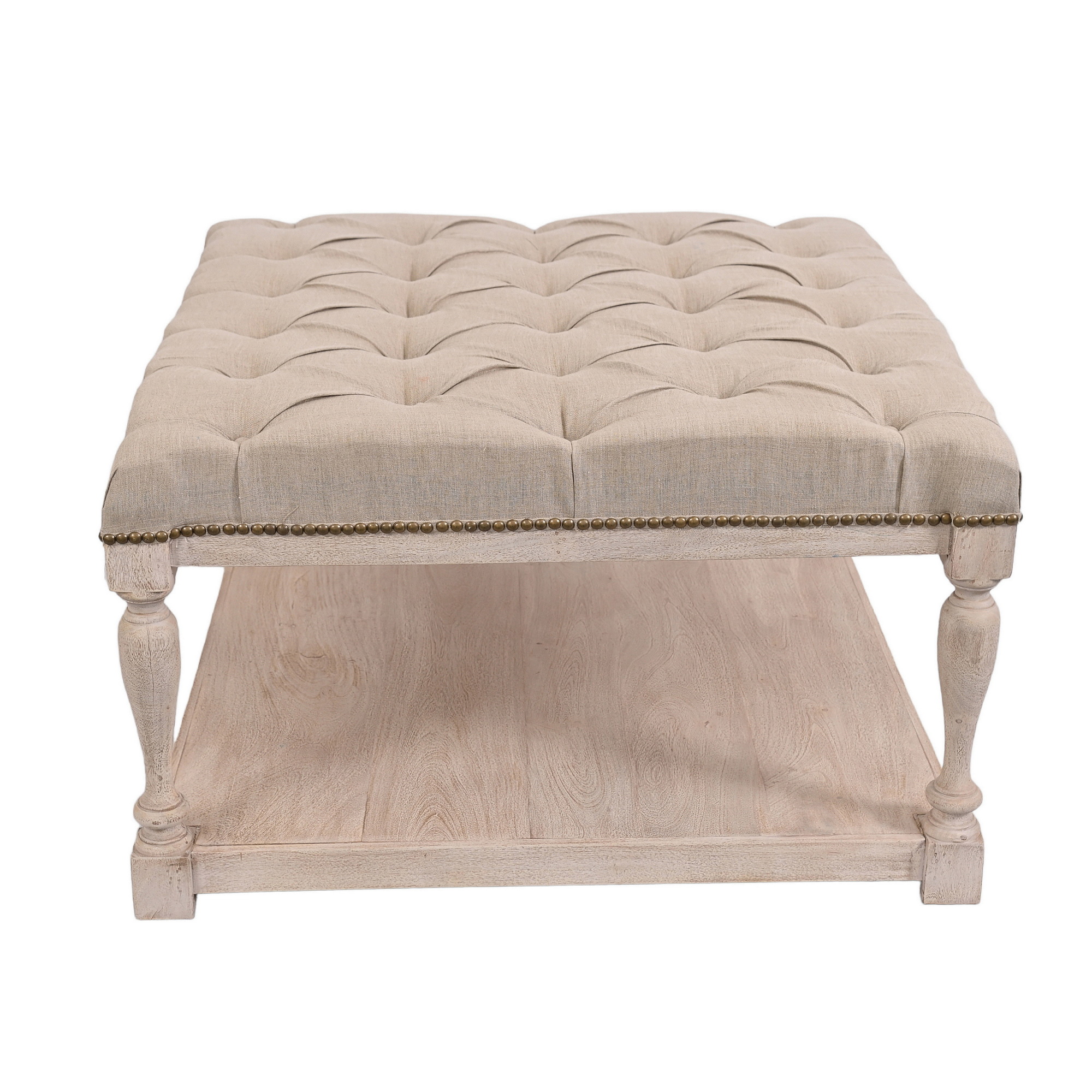 Tufted linen coffee table