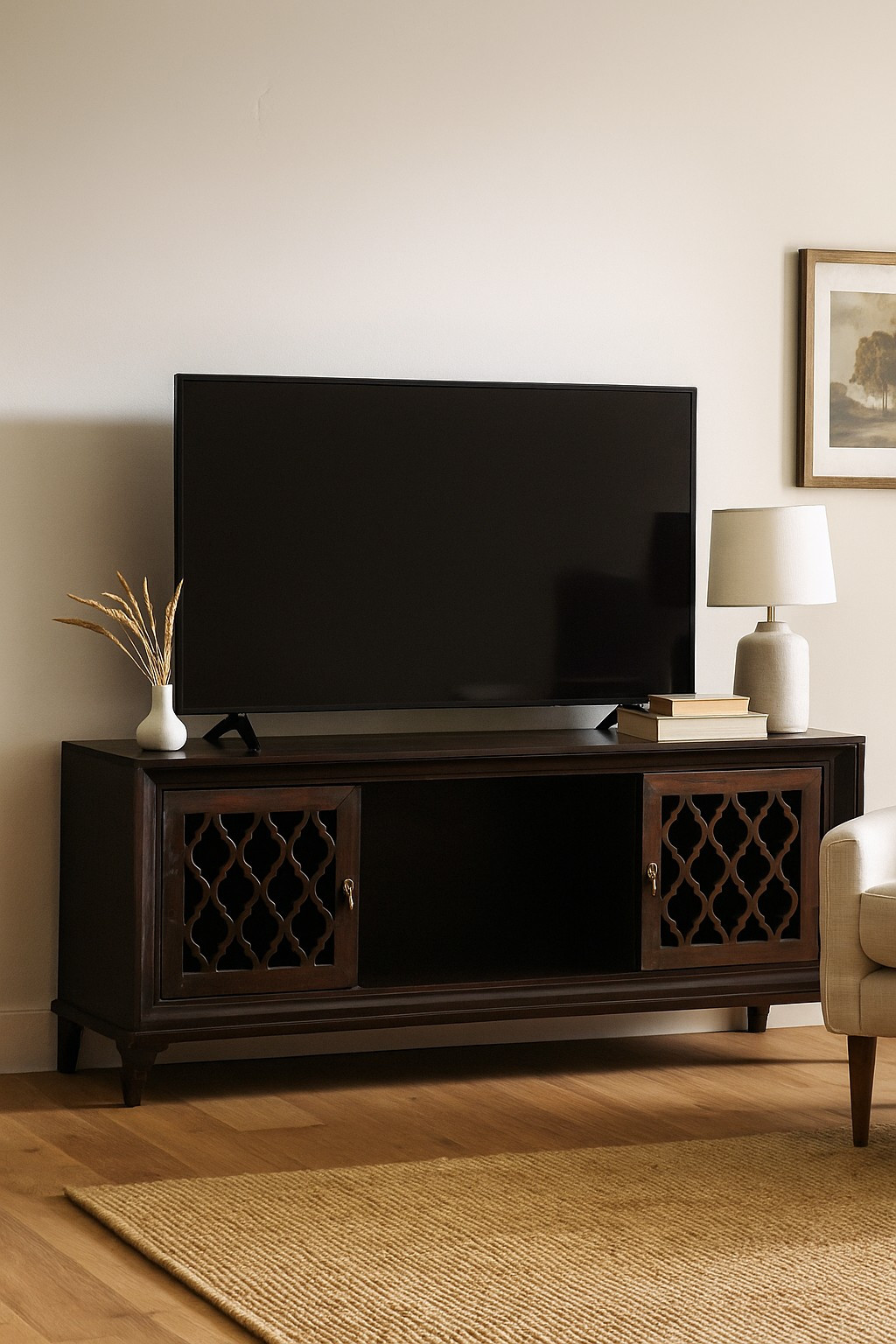 Extra long walnut tv console