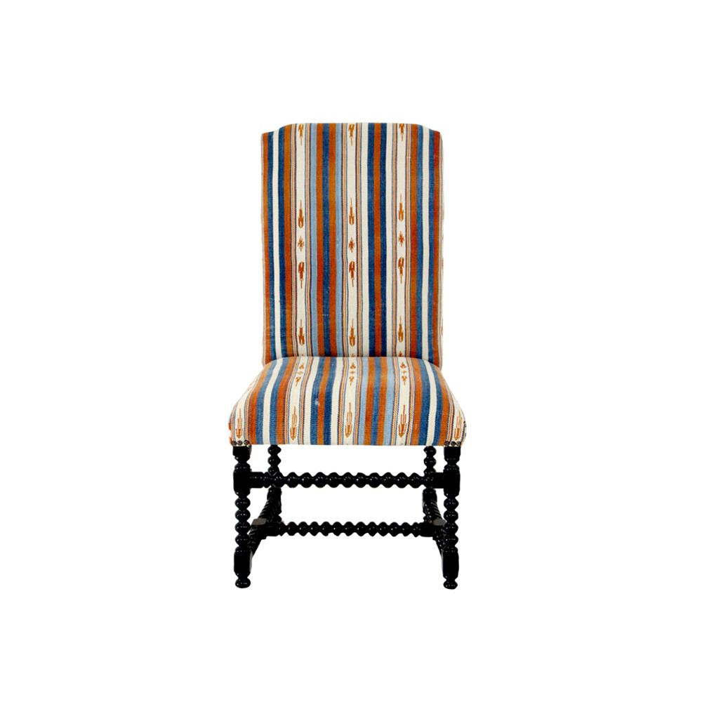 Dhurrie Spiral leg Spanish dining chair