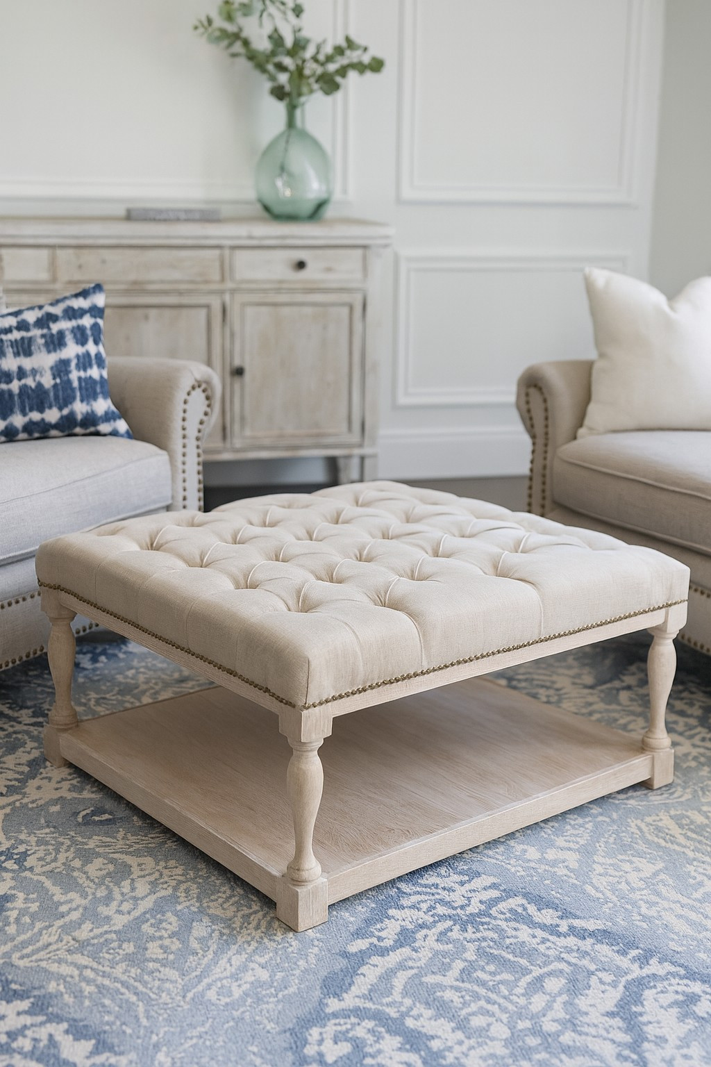 Tufted linen coffee table
