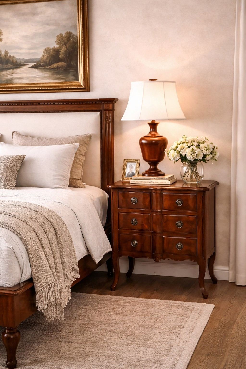 Classic Curved Three-Drawer Bedside Chest