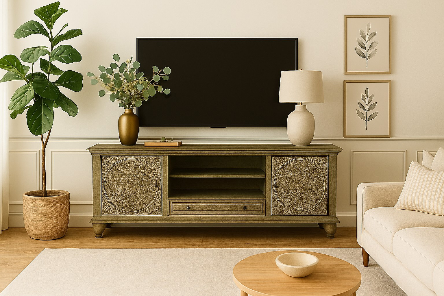 Distress green farmhouse sideboard