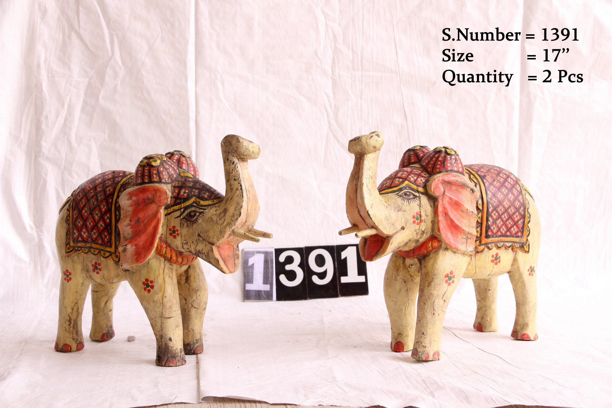 Vintage hand carved wooden elephants