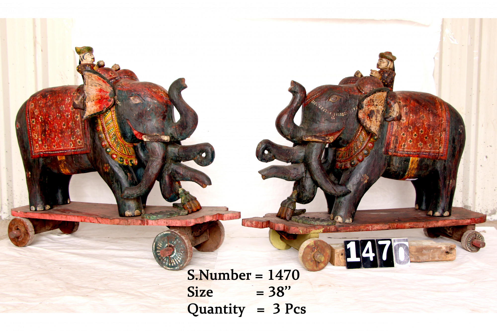 Vintage hand carved wooden elephants