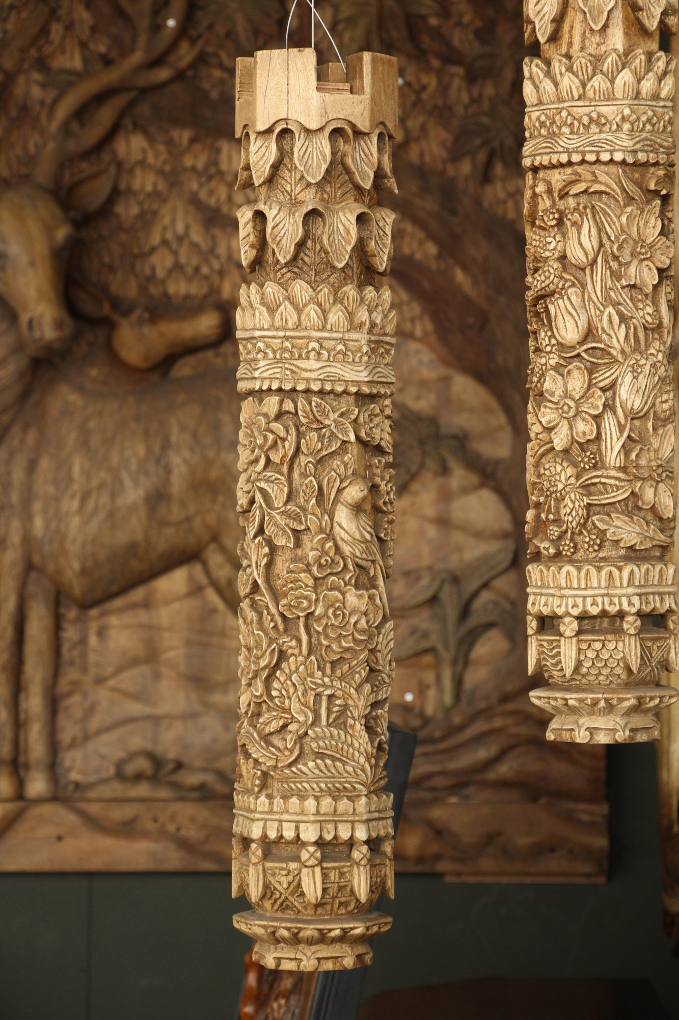 Hand-Carved Hanging Temple Pillars
