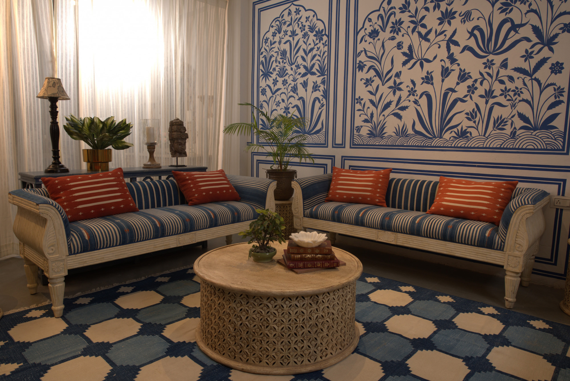 Tribal carved wooden coffee table