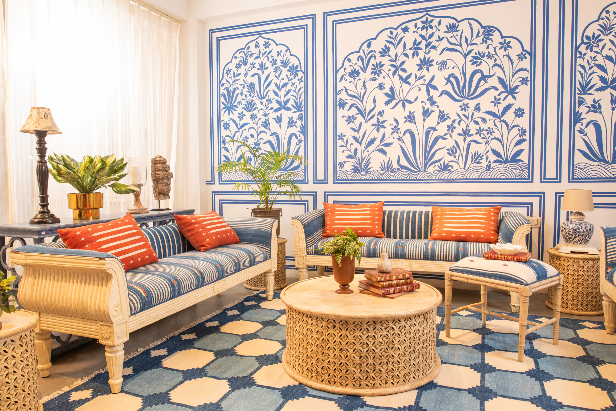 Bone inlay dhurrie sofa