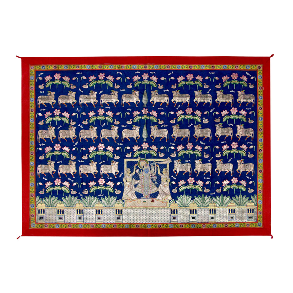 Gau Seva Shrinathji Pichwai in Indigo